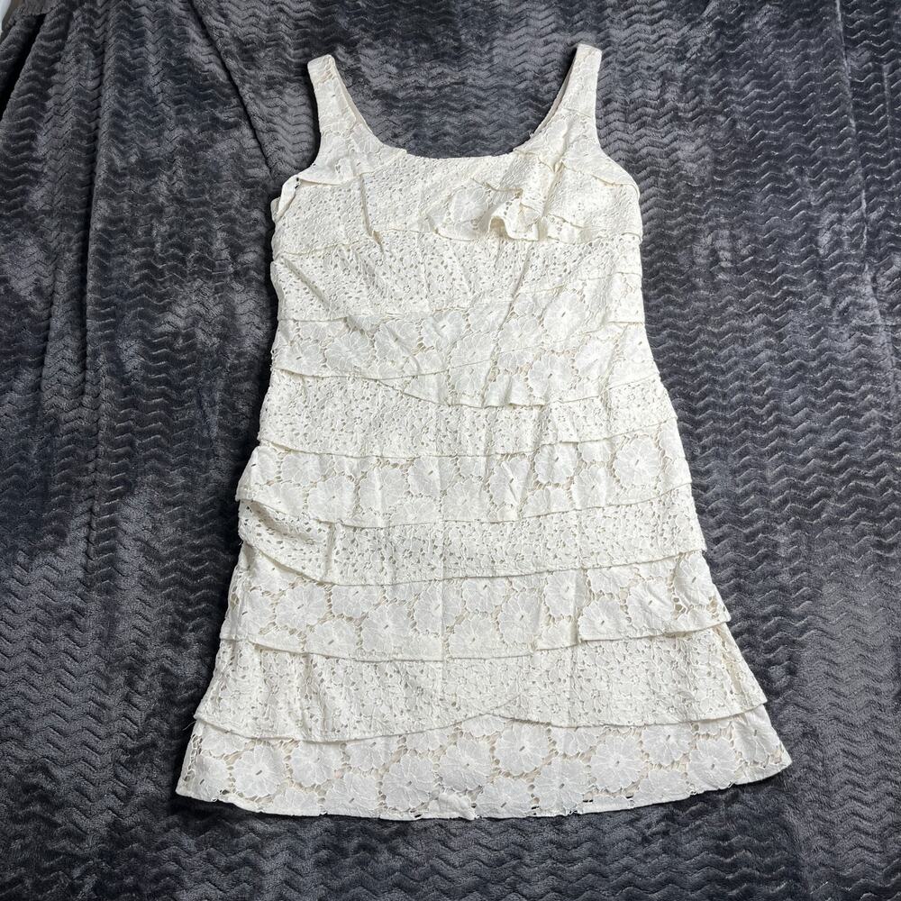 J.R. Nites by Carol Lin Vintage Cream Sleeveless Lace Tiered Mini Dress Size 12